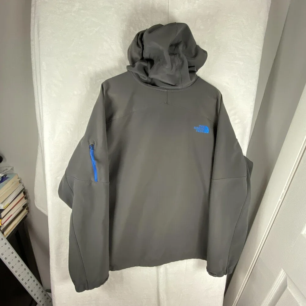 The North Face Jacket Mens 2XL Gray Hooded Softshell Full Zip Fleece Lined Ski